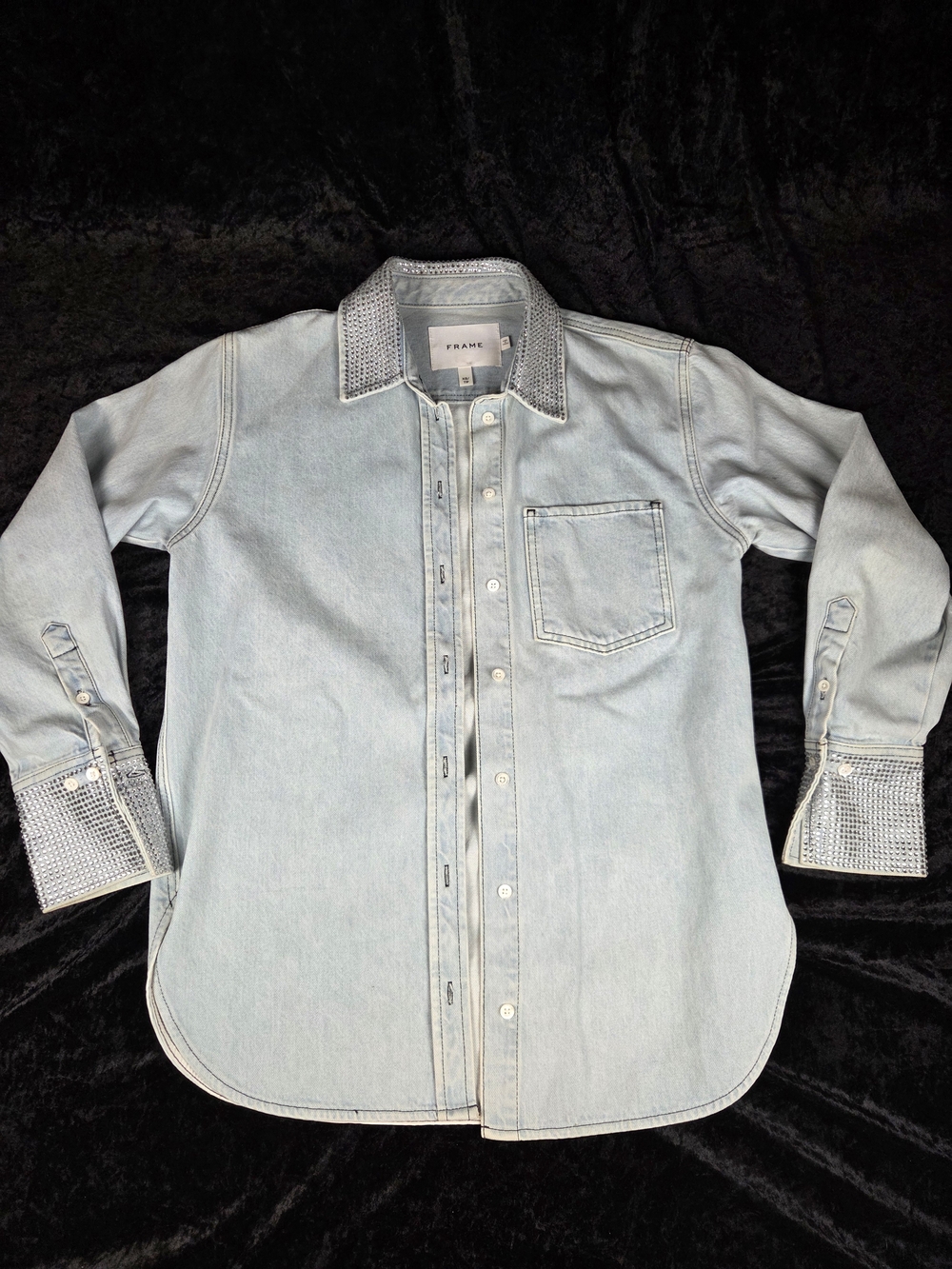 FRAME Atelier of Denim Rhinestone Crystal Chambray Button Up Shirt XS Designer